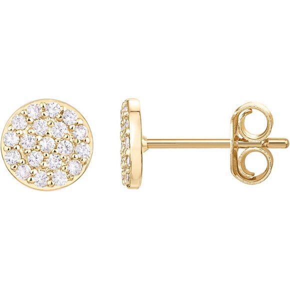 14K Gold Vermeil Sterling Silver CZ Disc Stud Earrings for Women